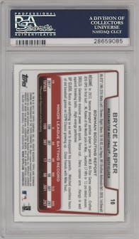 Bryce Harper from the 2012 Bowman Draft set graded by PSA and given an overall grade of 10.