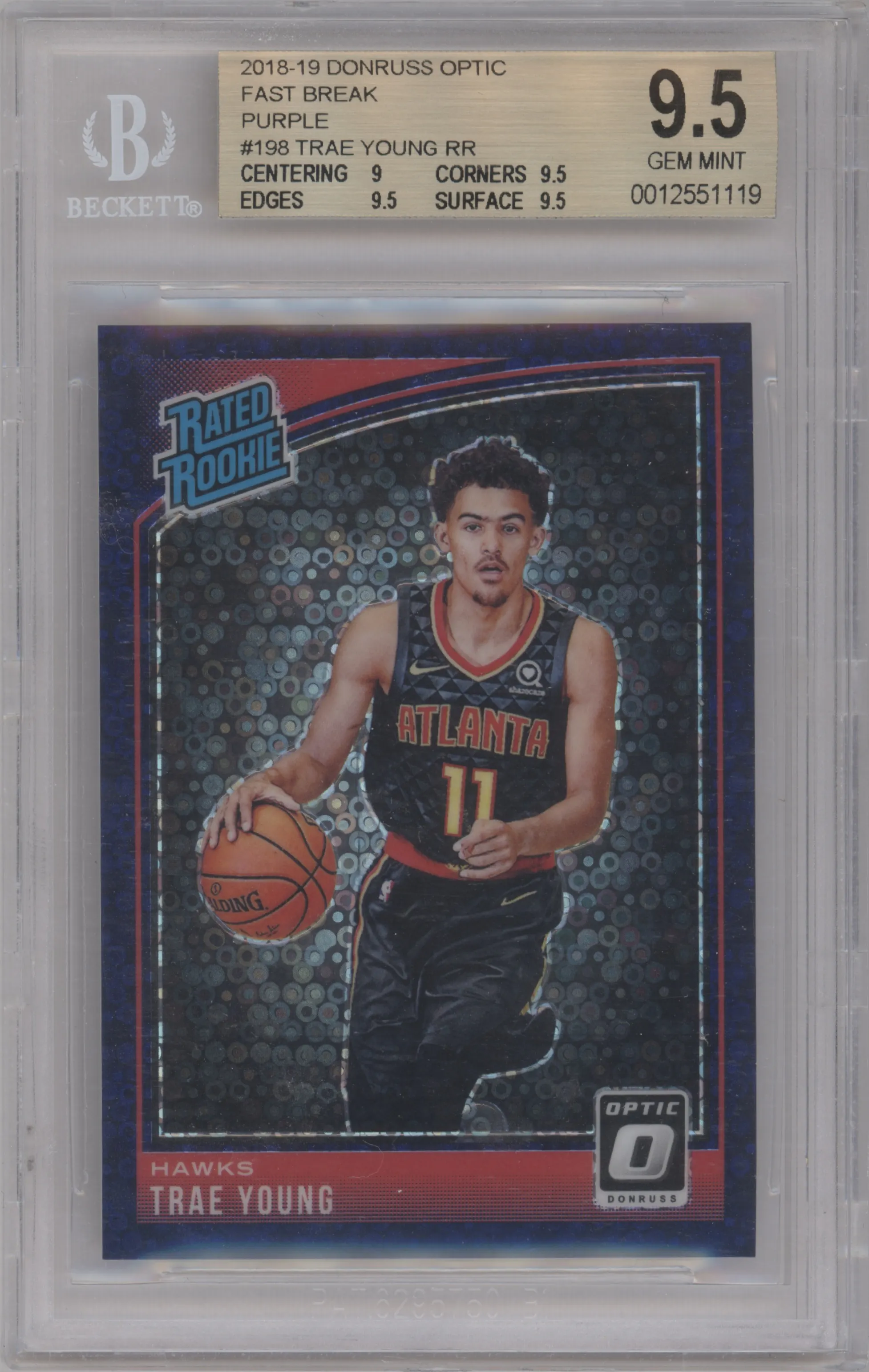 2018 Panini Donruss Optic Rated Rookie Trae Young Fast Break Purple BGS 9.5
