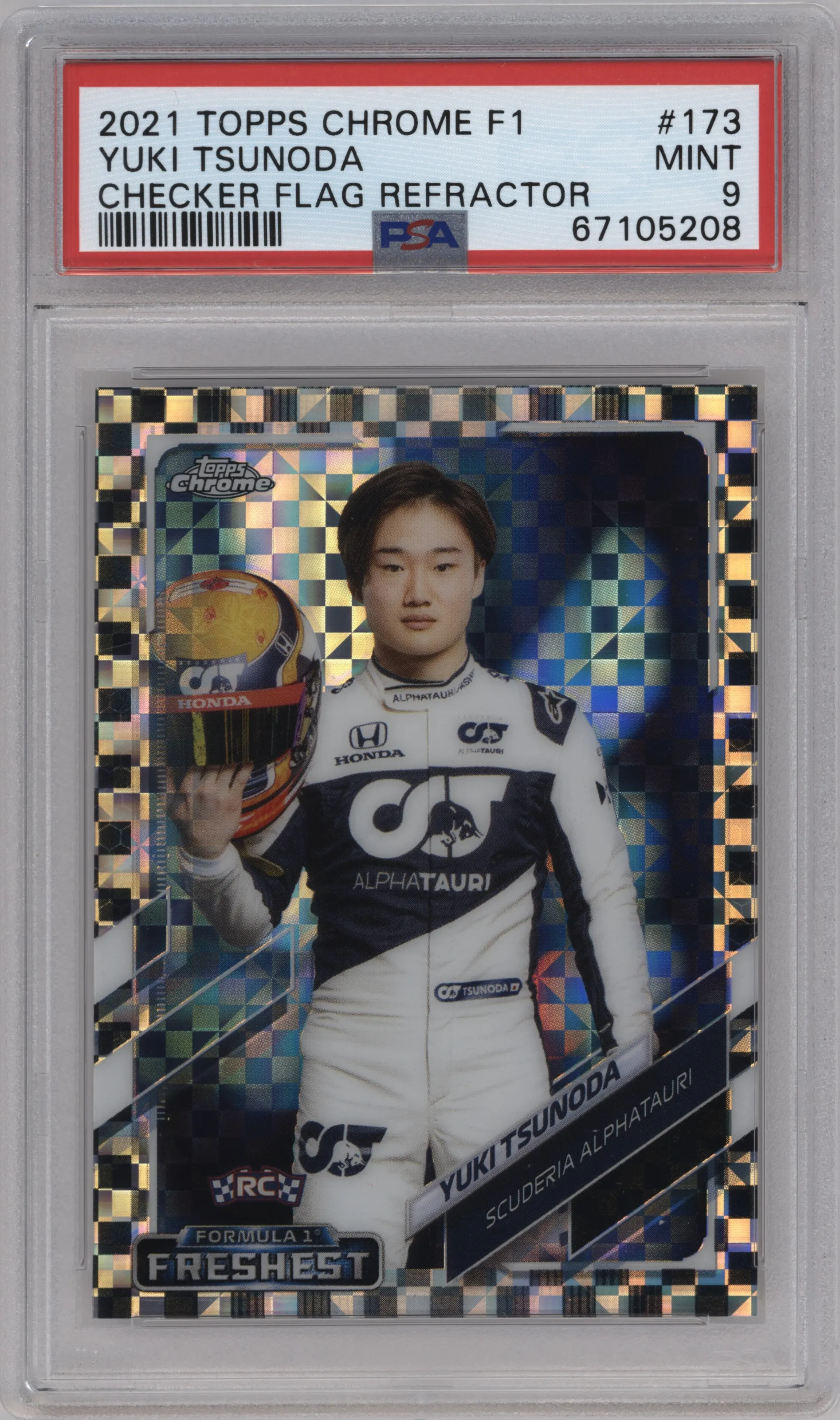 2021 Topps Chrome F1 Yuki Tsunoda Checker Flag Refractor #173 PSA 9