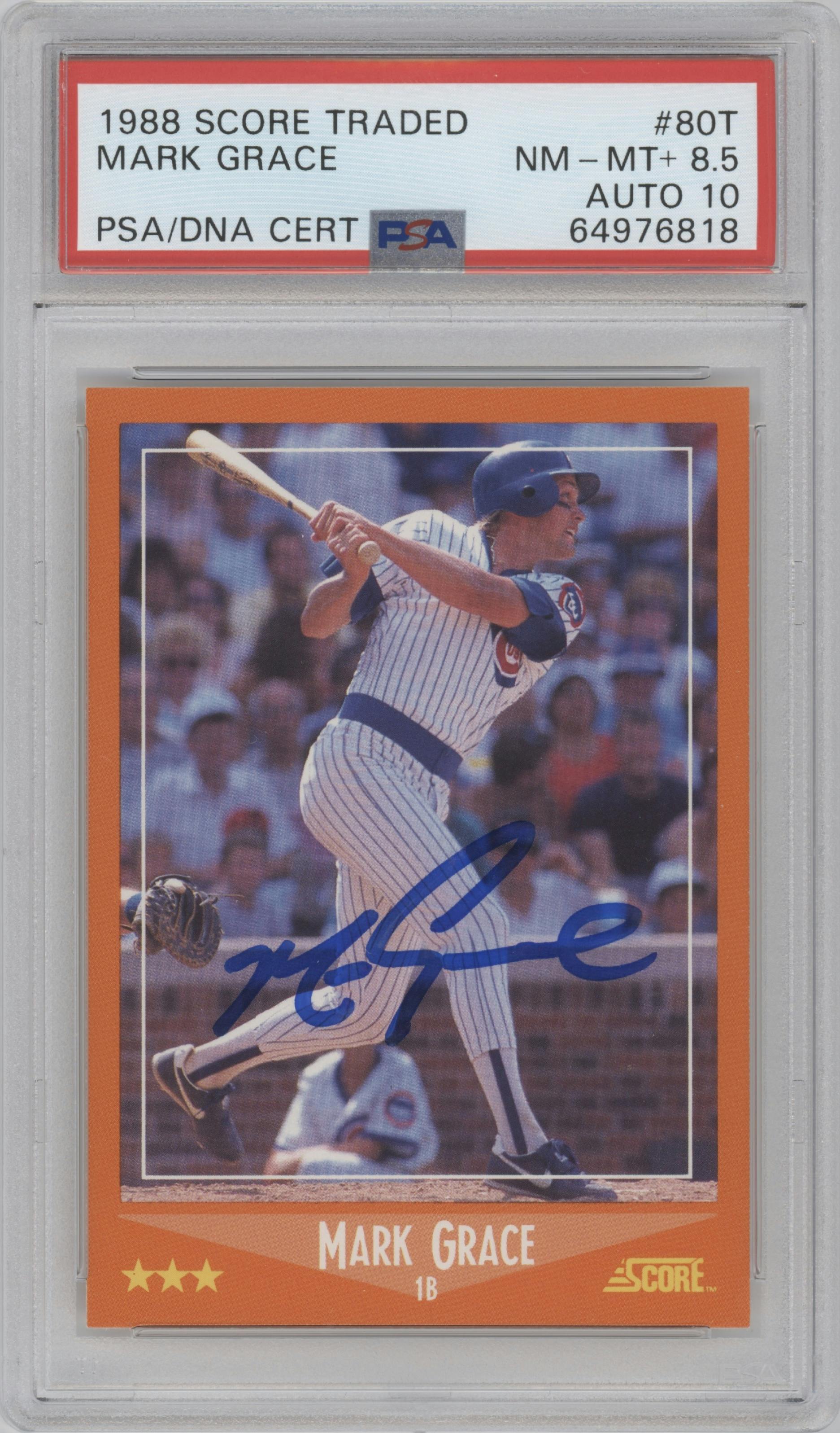 Mark Grace from the 1988 Score Rookie/Traded set graded by PSA and given an overall grade of 8.5.