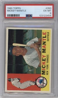 Mickey Mantle from the 1960 Topps set graded by PSA and given an overall grade of 6.