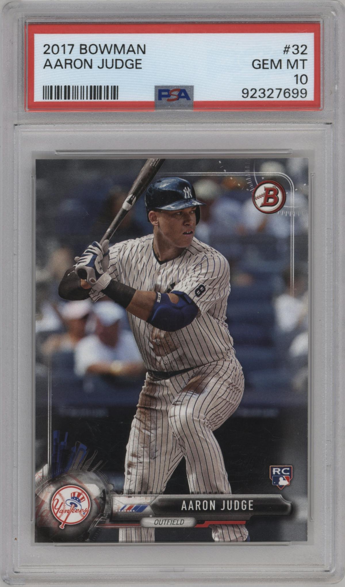 Aaron Judge from the 2017 Bowman set graded by PSA and given an overall grade of 10.