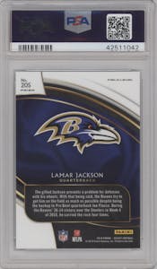 Lamar Jackson from the 2018 Panini Select set featuring a Silver Prizm parallel graded by PSA and given an overall grade of 10.