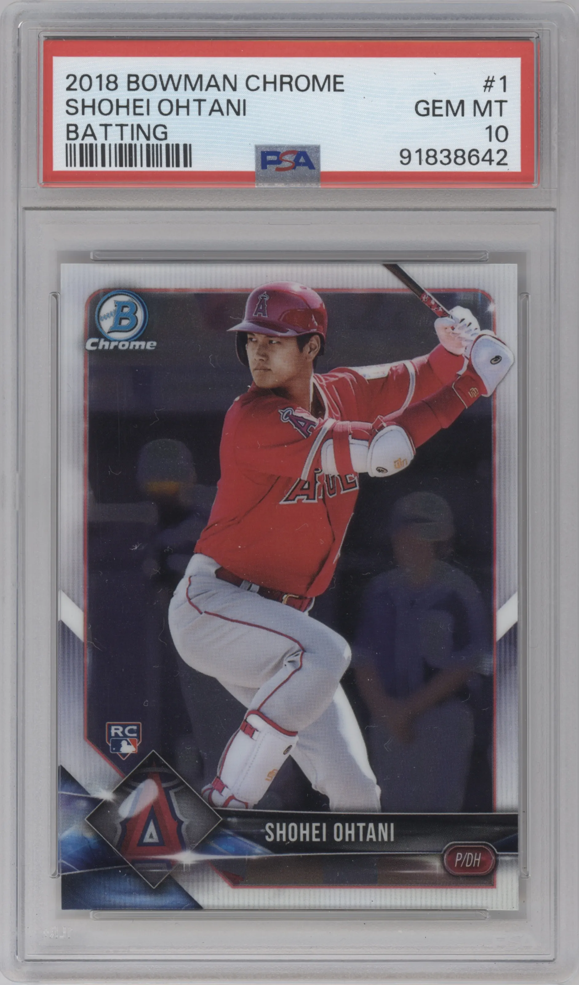 Shohei Ohtani from the 2018 Bowman Chrome set graded by PSA and given an overall grade of 10.