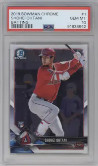 Shohei Ohtani from the 2018 Bowman Chrome set graded by PSA and given an overall grade of 10.