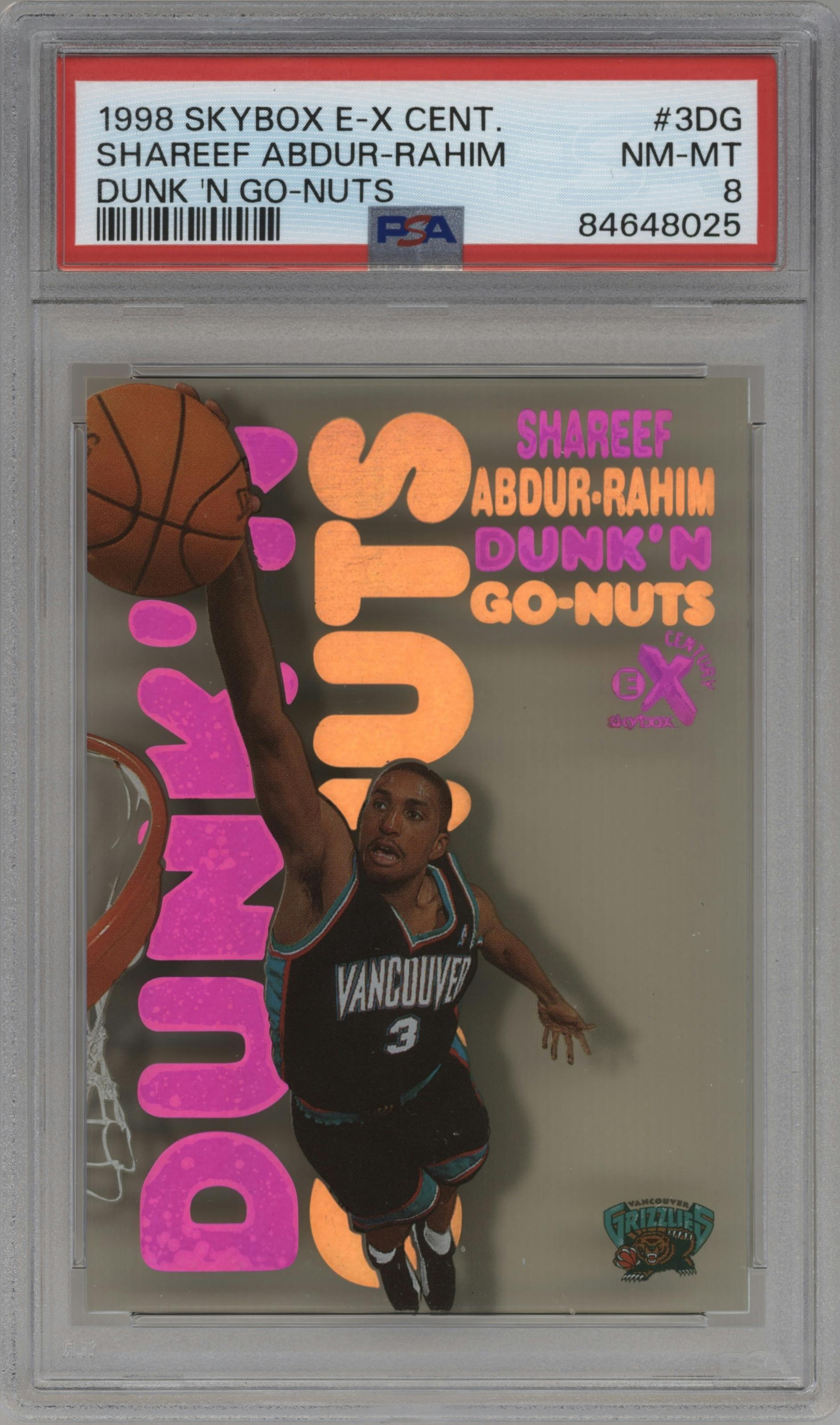 Shareef Abdur-Rahim from the 1998-99 Skybox E-X Century set graded by PSA and given an overall grade of 8.