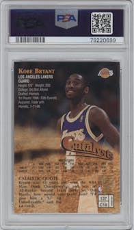 Kobe Bryant from the 1997-98 Topps Finest set featuring a W/ Coating parallel graded by PSA and given an overall grade of 8.
