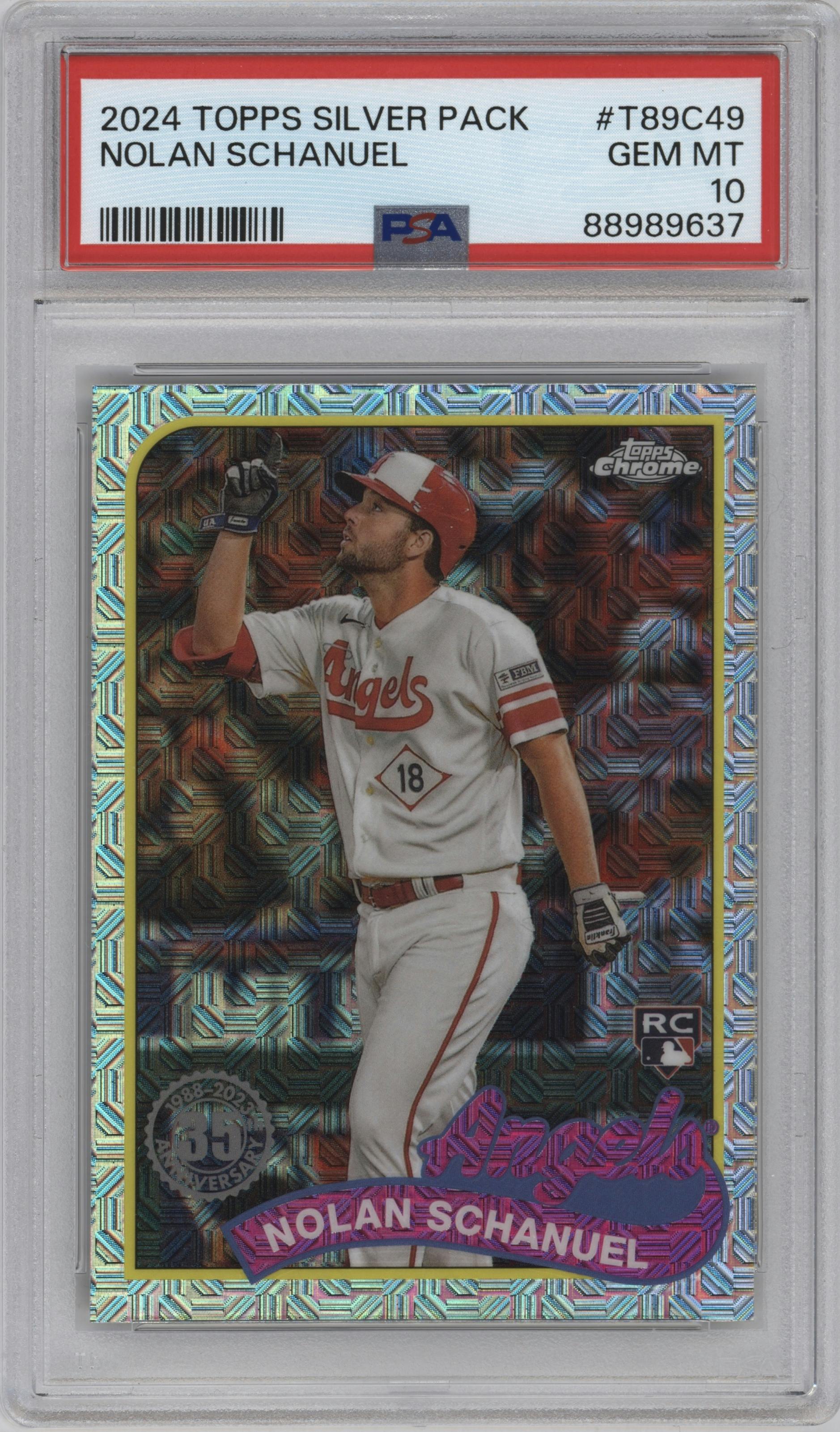 Nolan Schanuel from the 2024 Topps Series 1 Silver Pack set graded by PSA and given an overall grade of 10.