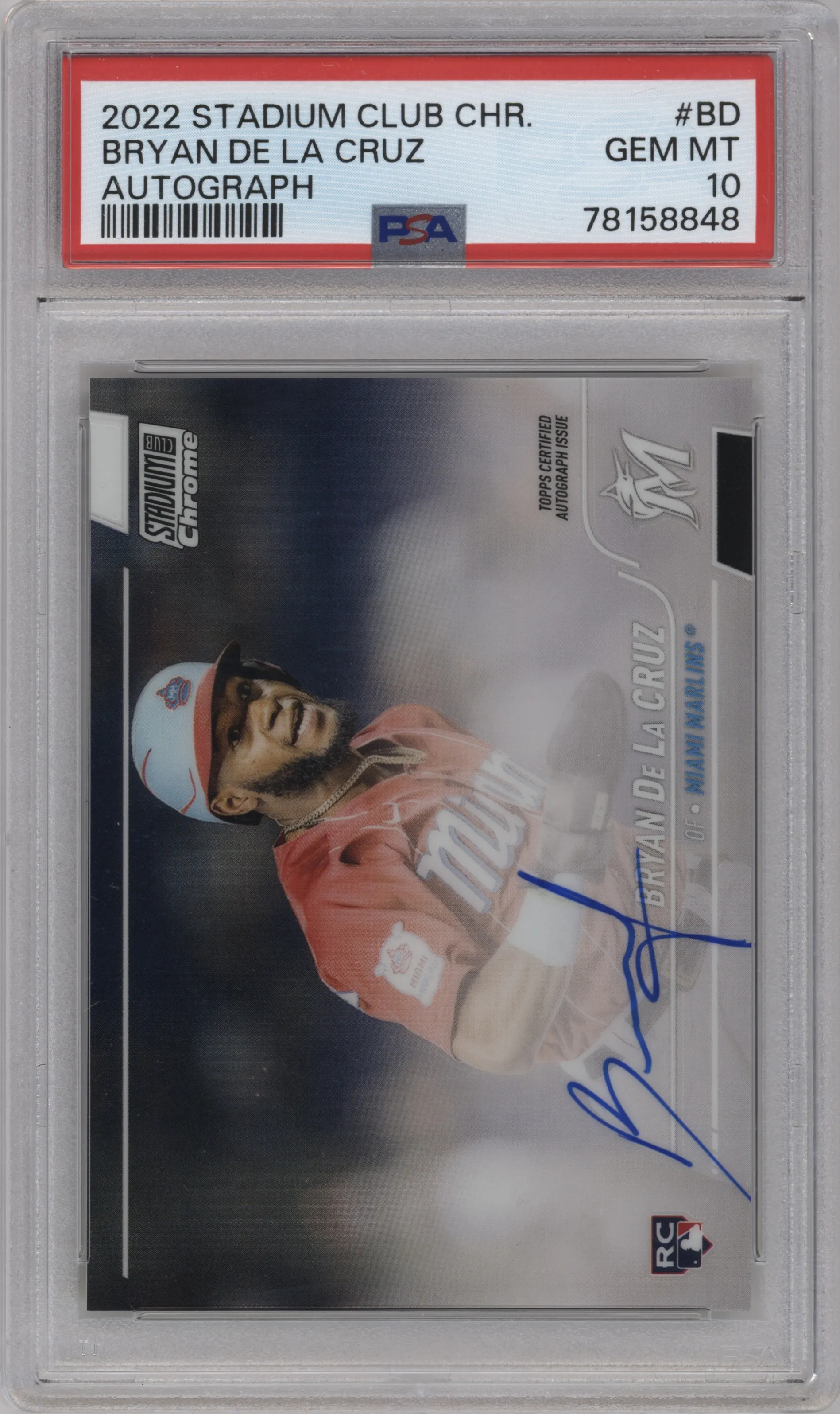 2022 Stadium Club Chrome Auto Bryan De La Cruz #SCCBA-BD PSA 10