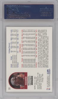 Michael Jordan from the 1992-93 NBA Hoops set graded by PSA and given an overall grade of 10.