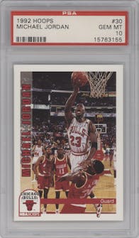 Michael Jordan from the 1992-93 NBA Hoops set graded by PSA and given an overall grade of 10.