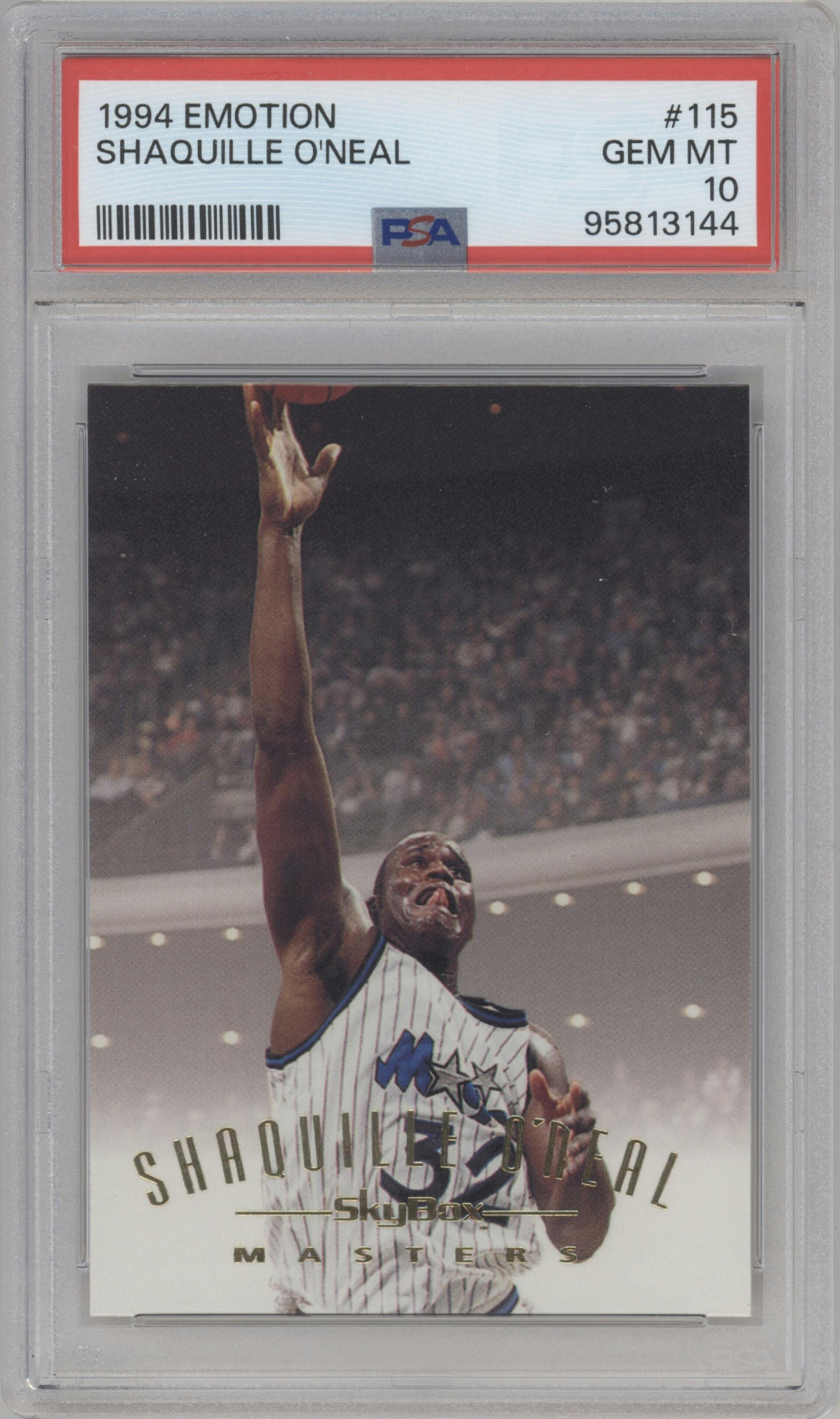 Shaquille O'Neal from the 1994-95 SkyBox E-Motion set graded by PSA and given an overall grade of 10.