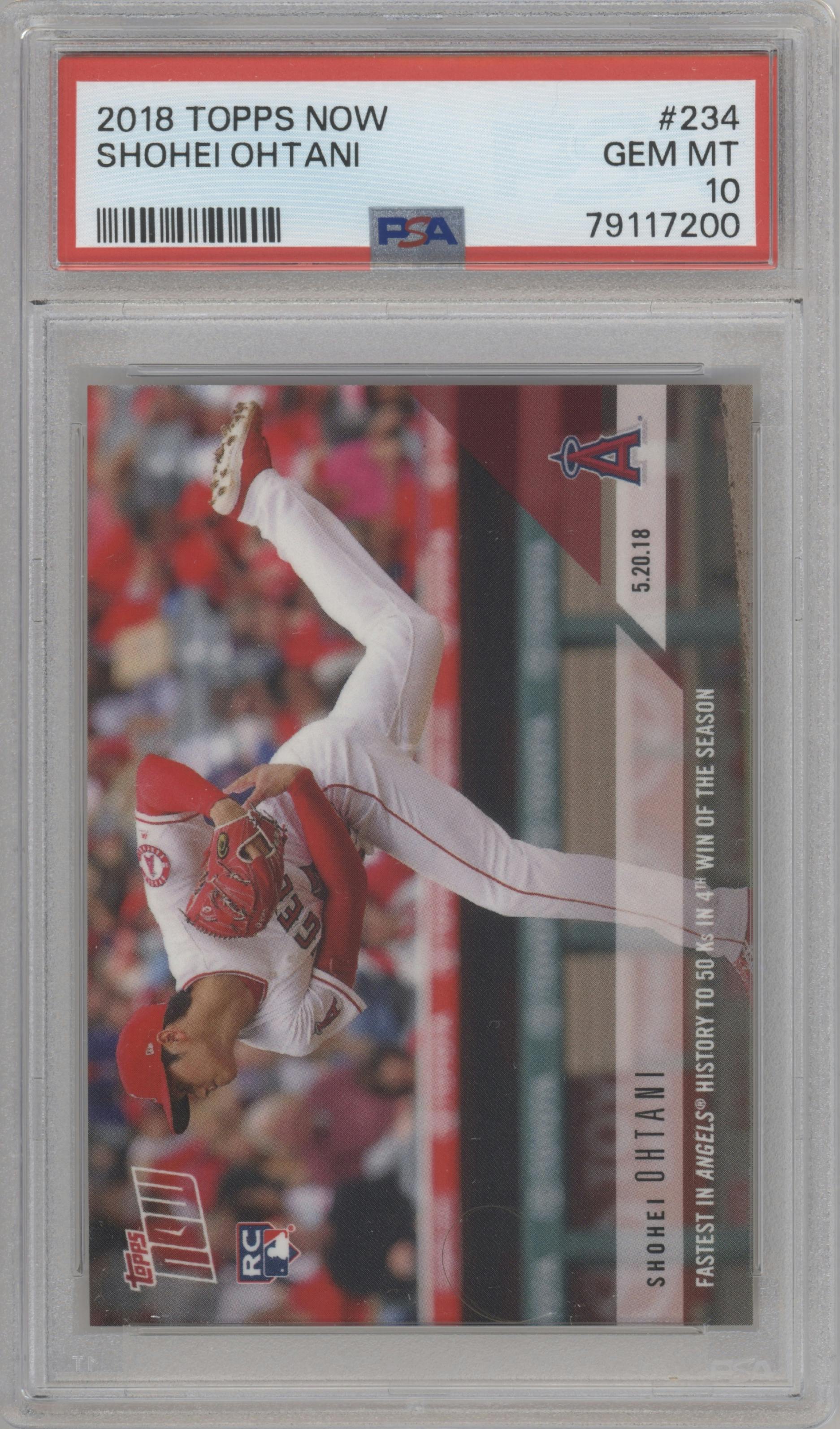 Shohei Ohtani  from the 2018 Topps Now set graded by PSA and given an overall grade of 10.