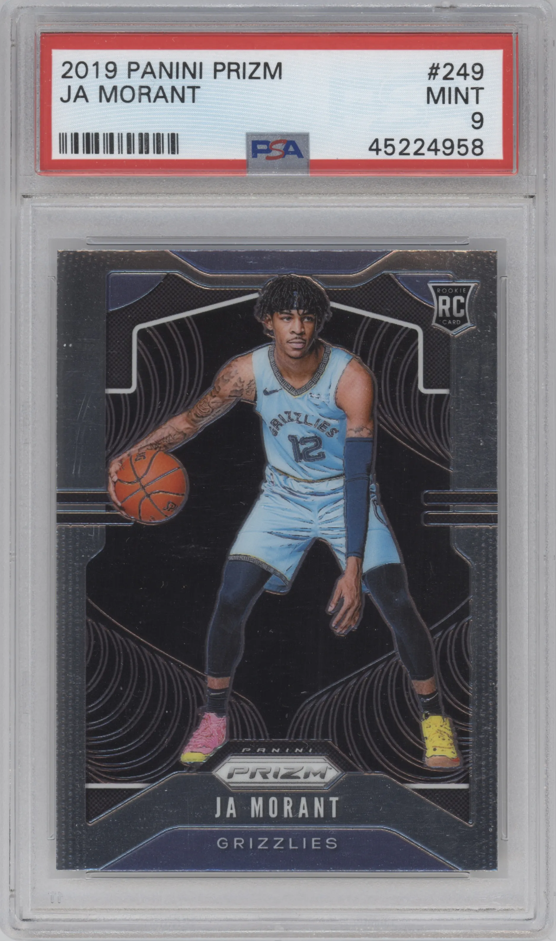 Ja Morant from the 2019-20 Panini Prizm set graded by PSA and given an overall grade of 9.