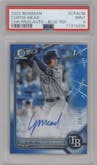 Curtis Mead from the 2022 Bowman set featuring a Blue Refractor parallel graded by PSA and given an overall grade of 9.