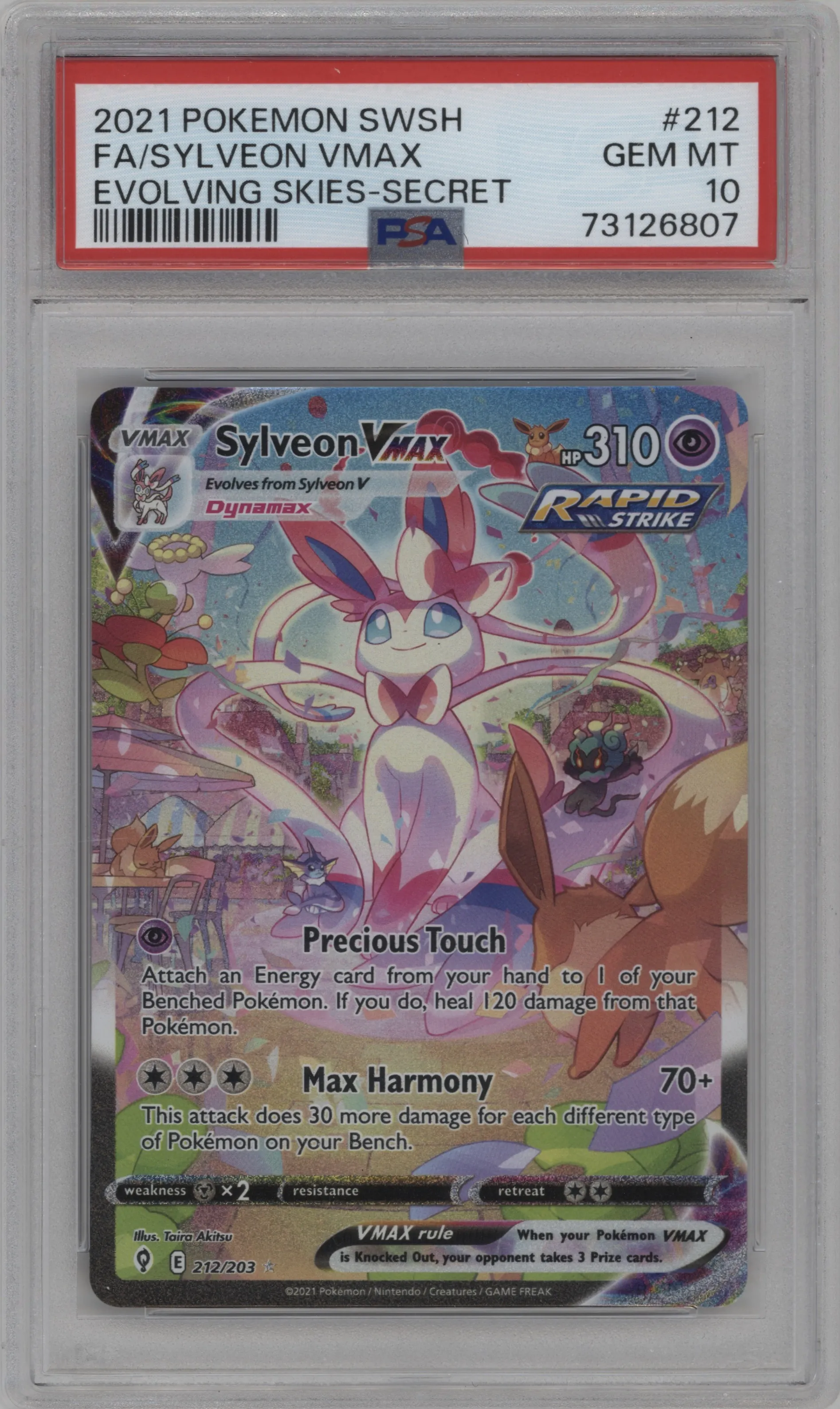 Sylveon VMAX  from the 2021 Pokemon SWSH set graded by PSA and given an overall grade of 10.
