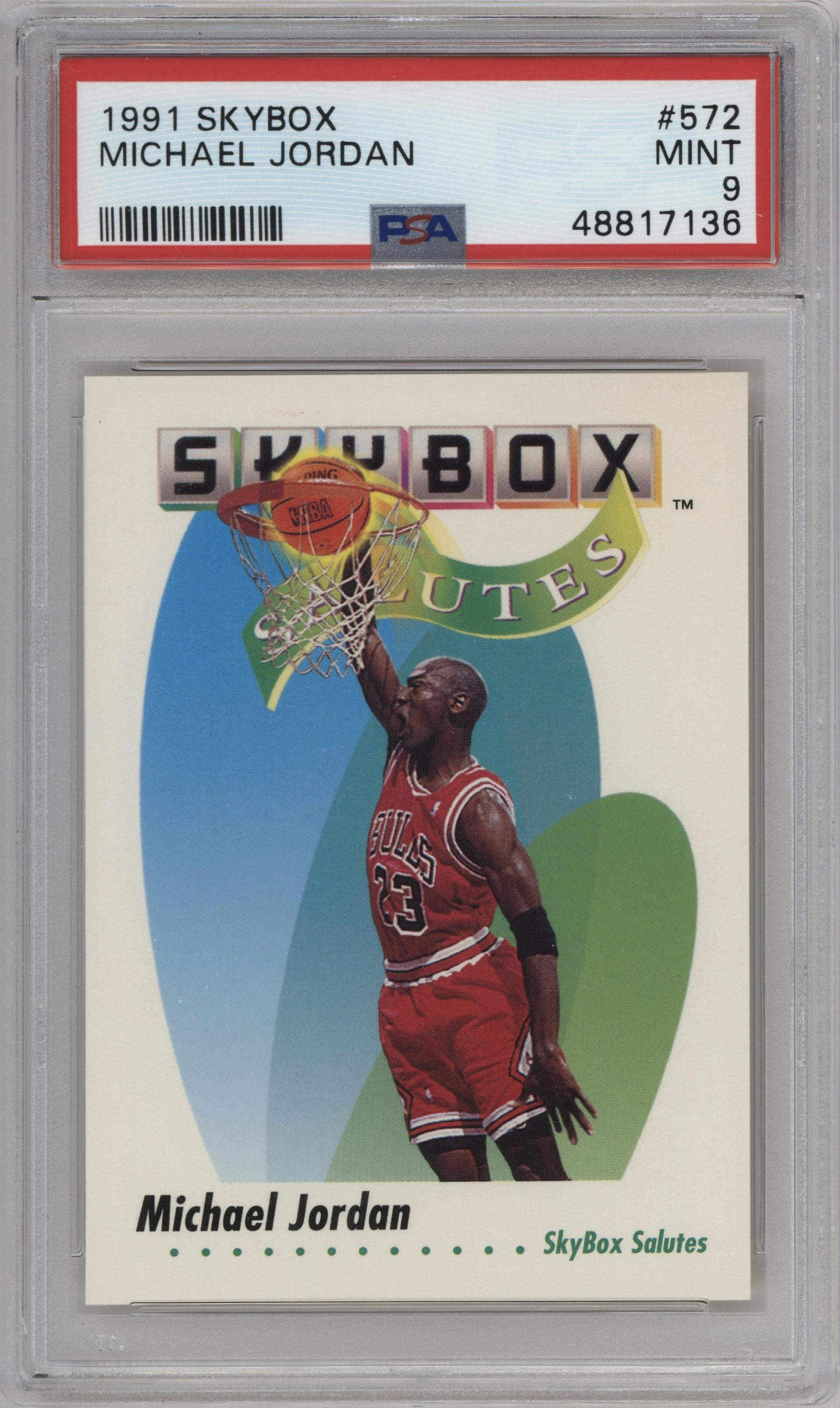 Michael Jordan from the 1991-92 Skybox set graded by PSA and given an overall grade of 9.