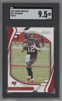 Tom Brady from the 2021 Panini Absolute set featuring a Retail parallel graded by SGC and given an overall grade of 9.5.