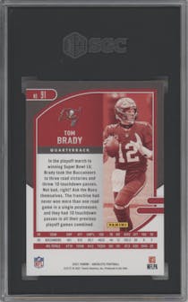 Tom Brady from the 2021 Panini Absolute set featuring a Retail parallel graded by SGC and given an overall grade of 9.5.