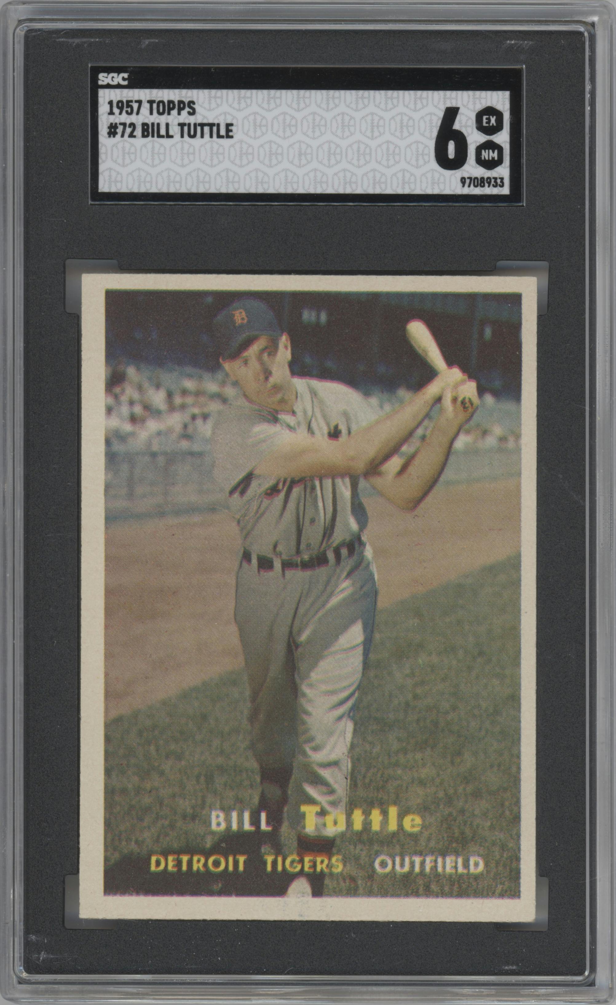 Bill Tuttle from the 1957 Topps set graded by SGC and given an overall grade of 6.