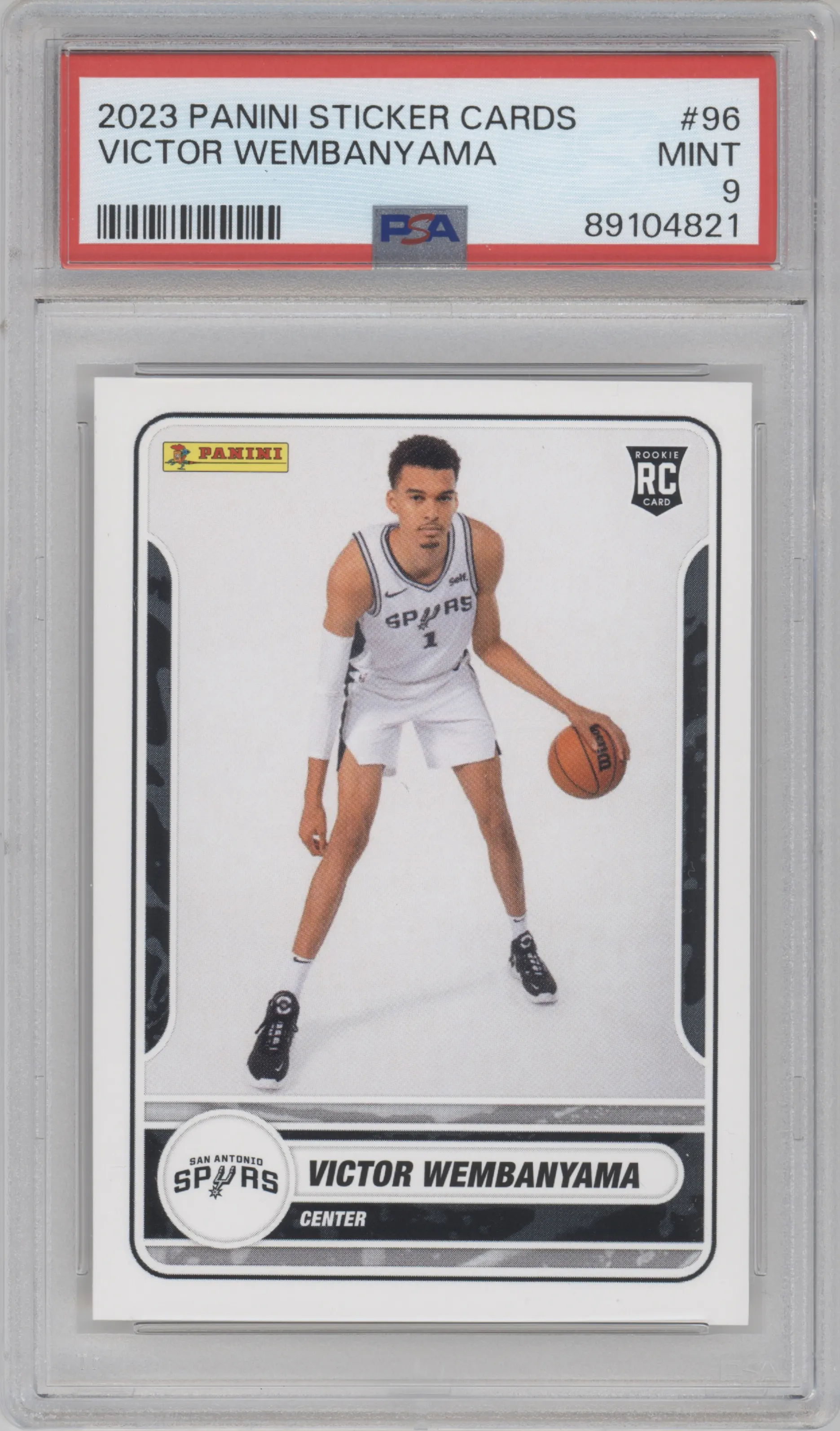 Victor Wembanyama from the 2023-24 Panini Sticker & Card Collection set graded by PSA and given an overall grade of 9.