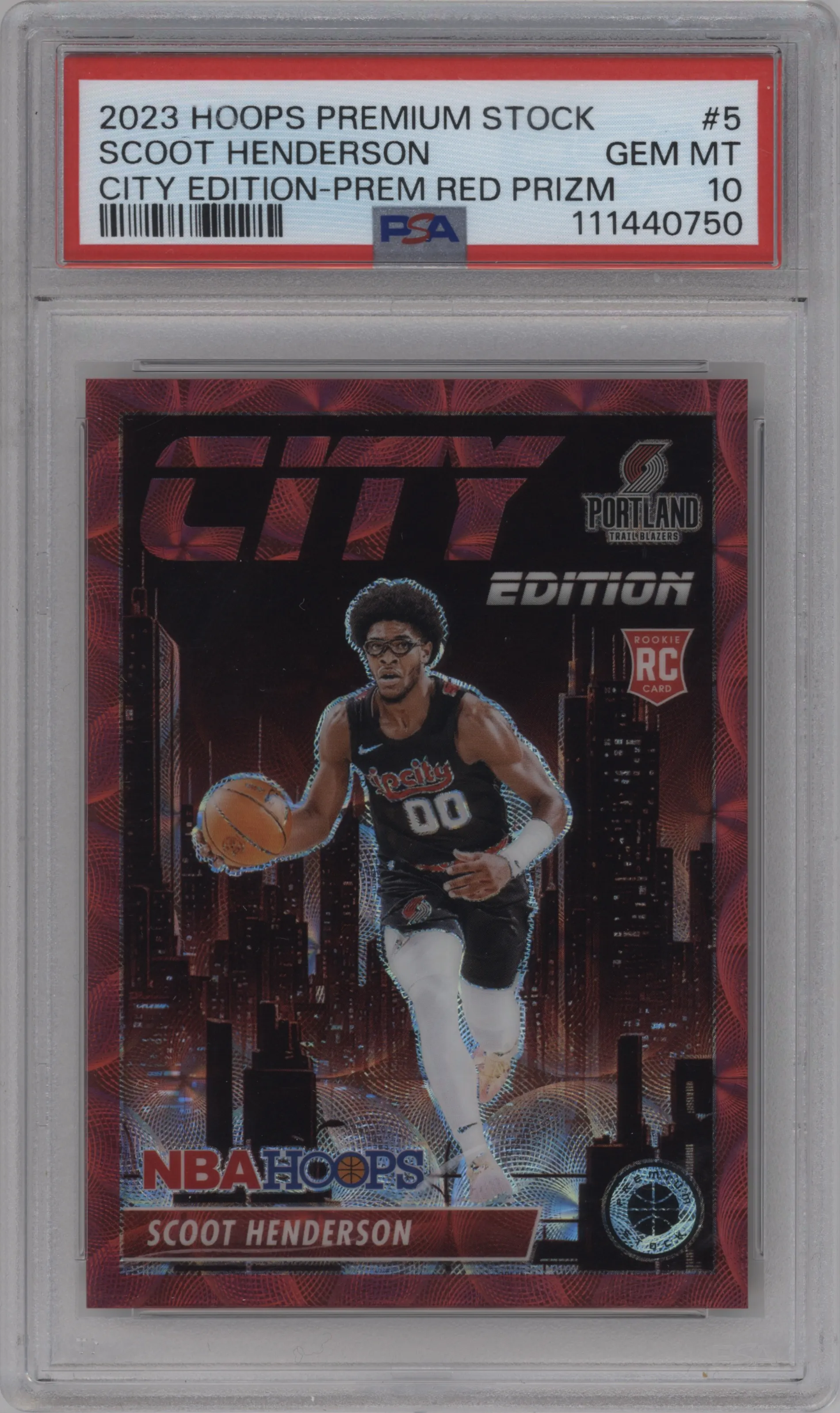 2023 Panini Hoops Premium Stock City Edition Scoot Henderson Premium Red #5 PSA 10