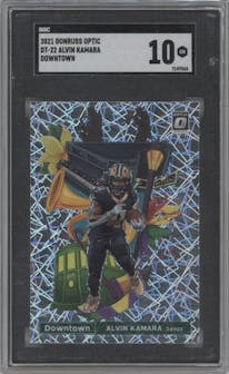 Alvin Kamara from the 2021 Panini Donruss Optic set graded by SGC and given an overall grade of 10.