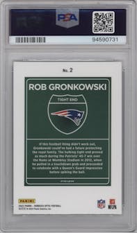 Rob Gronkowski from the 2023 Donruss Optic set graded by PSA and given an overall grade of 10.