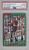 Tom Brady from the 2020 Panini Mosaic set featuring a Green Mosaic parallel graded by PSA and given an overall grade of 10.