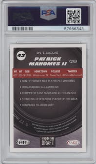 Patrick Mahomes II from the 2017 SAGE Hit Premier Draft High Series set graded by PSA and given an overall grade of 10.