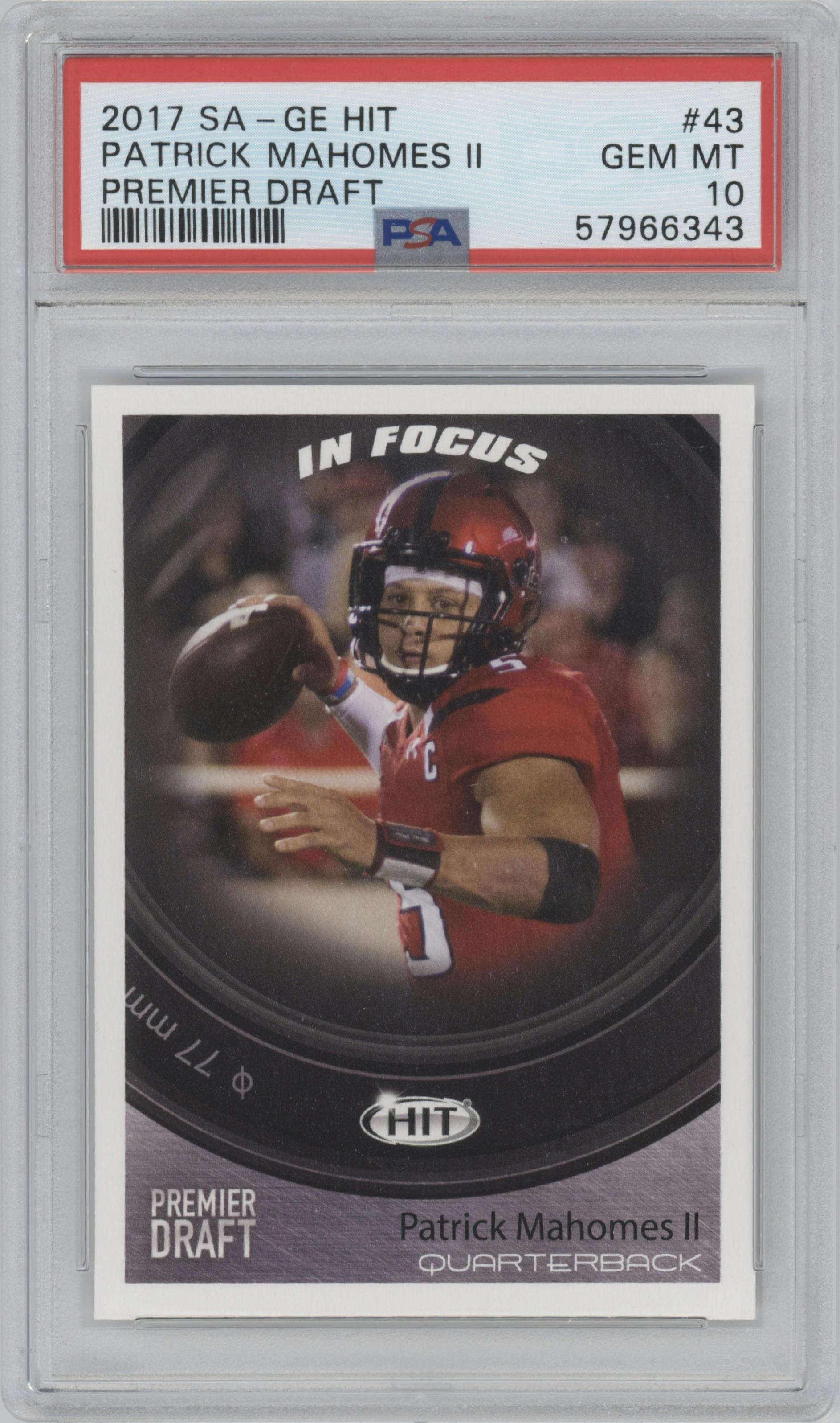 Patrick Mahomes II from the 2017 SAGE Hit Premier Draft High Series set graded by PSA and given an overall grade of 10.