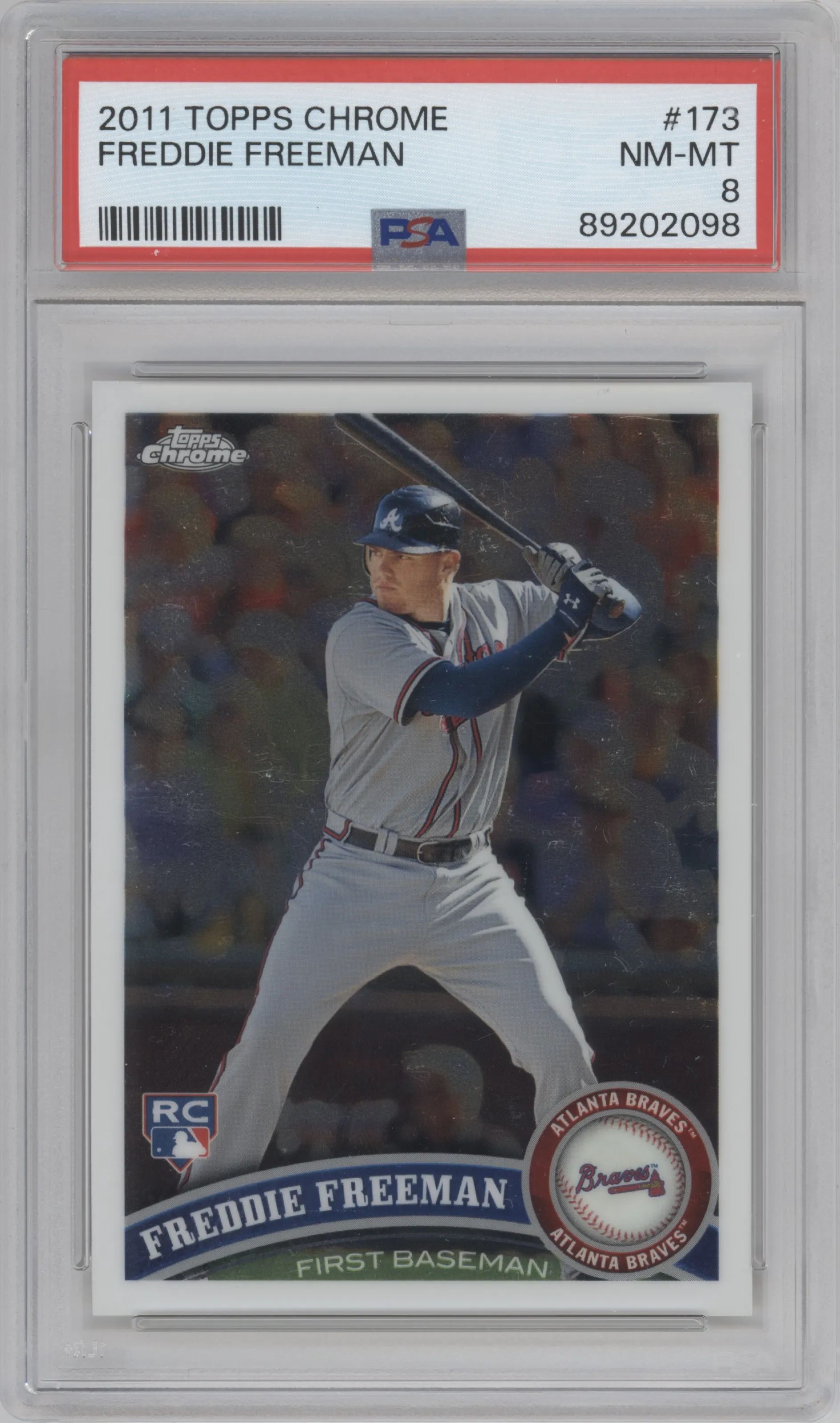 Freddie Freeman from the 2011 Topps Chrome set graded by PSA and given an overall grade of 8.