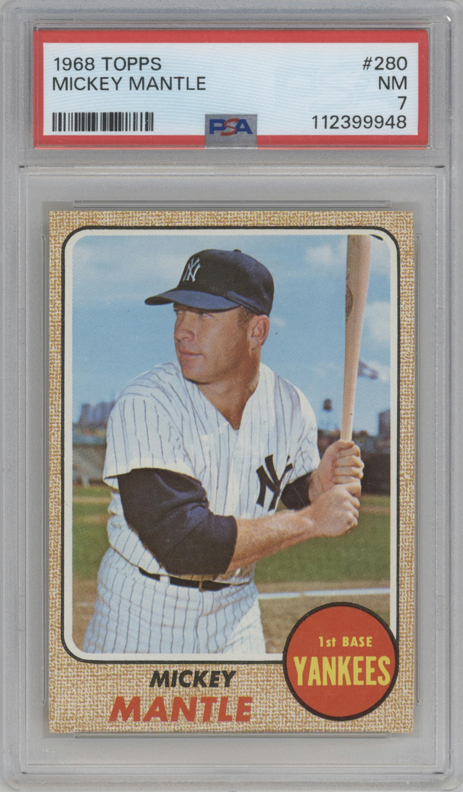 Mickey Mantle  from the 1968 Topps set graded by PSA and given an overall grade of 7.