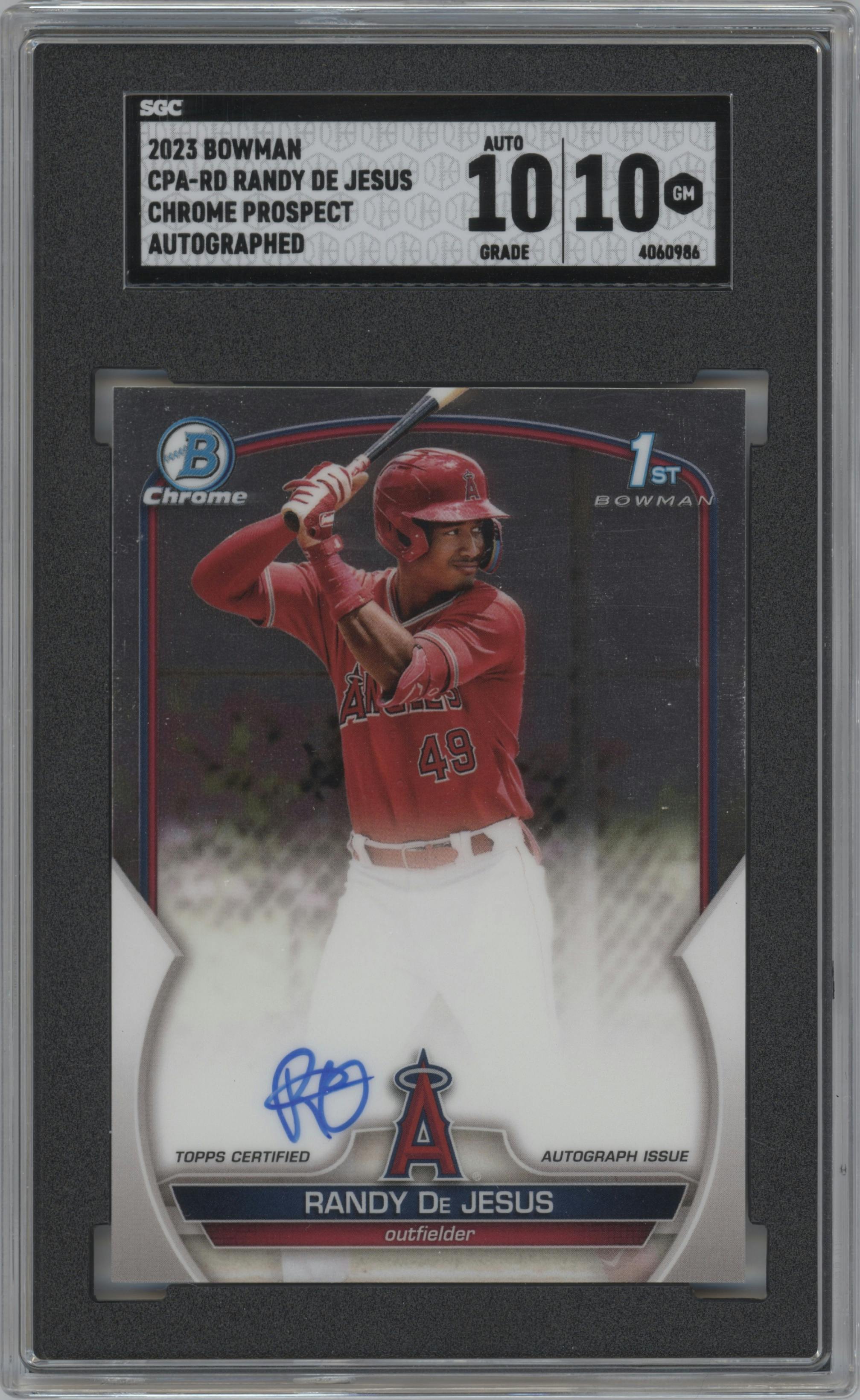 Randy De Jesus from the 2023 Bowman  set graded by SGC and given an overall grade of 10.