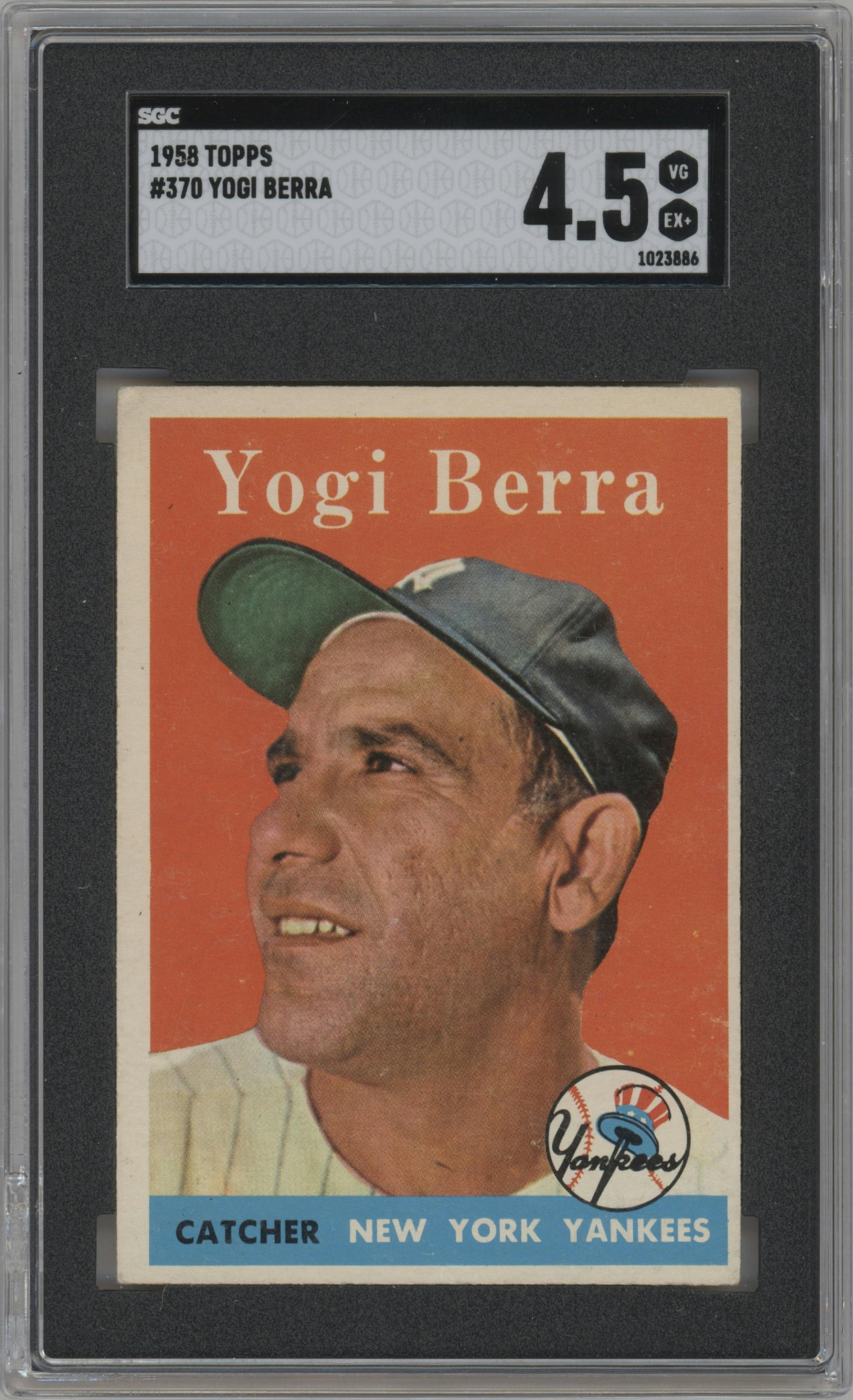 Yogi Berra from the 1958 Topps set graded by SGC and given an overall grade of 4.5.