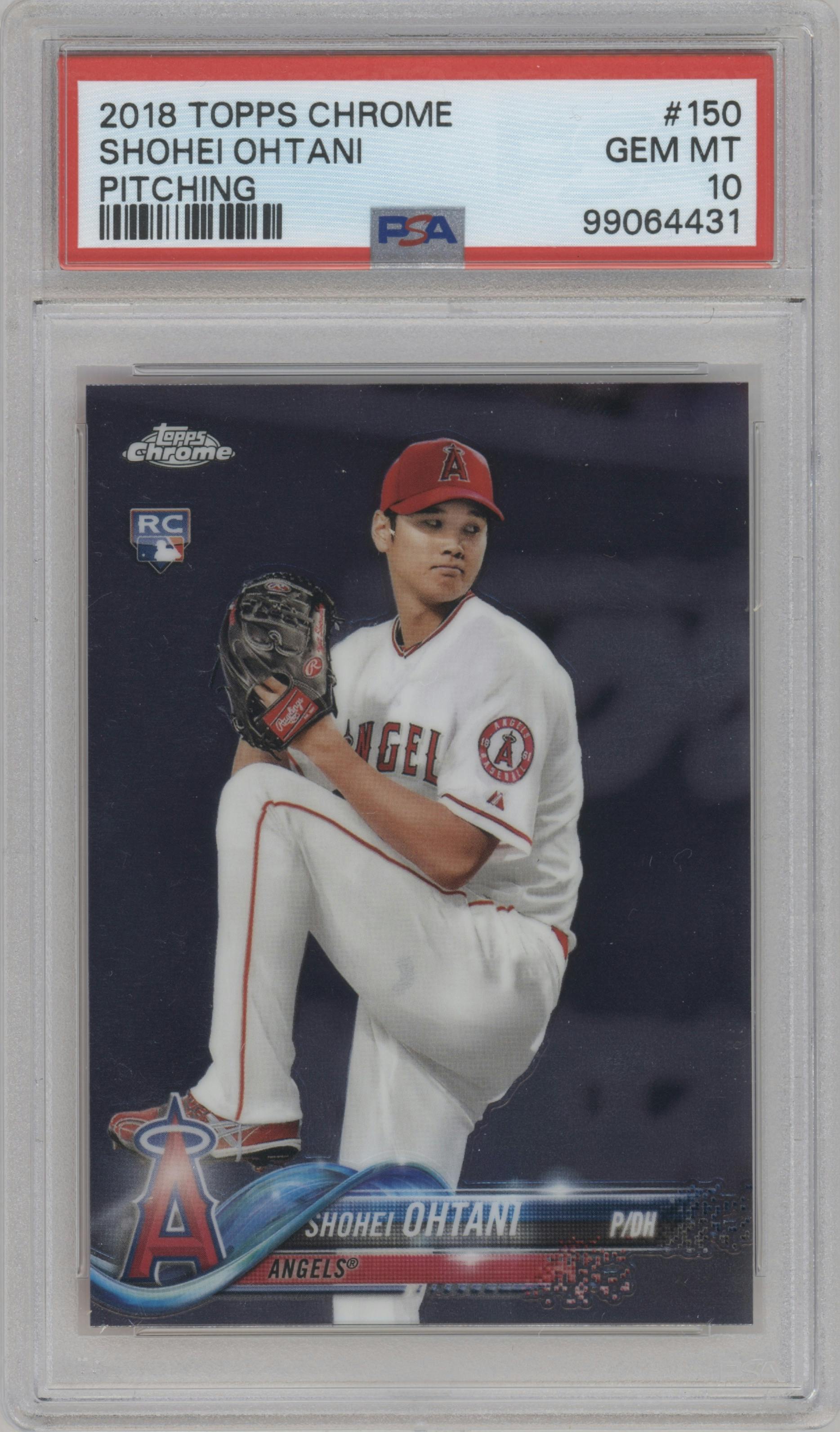 Shohei Ohtani from the 2018 Topps Chrome set graded by PSA and given an overall grade of 10.