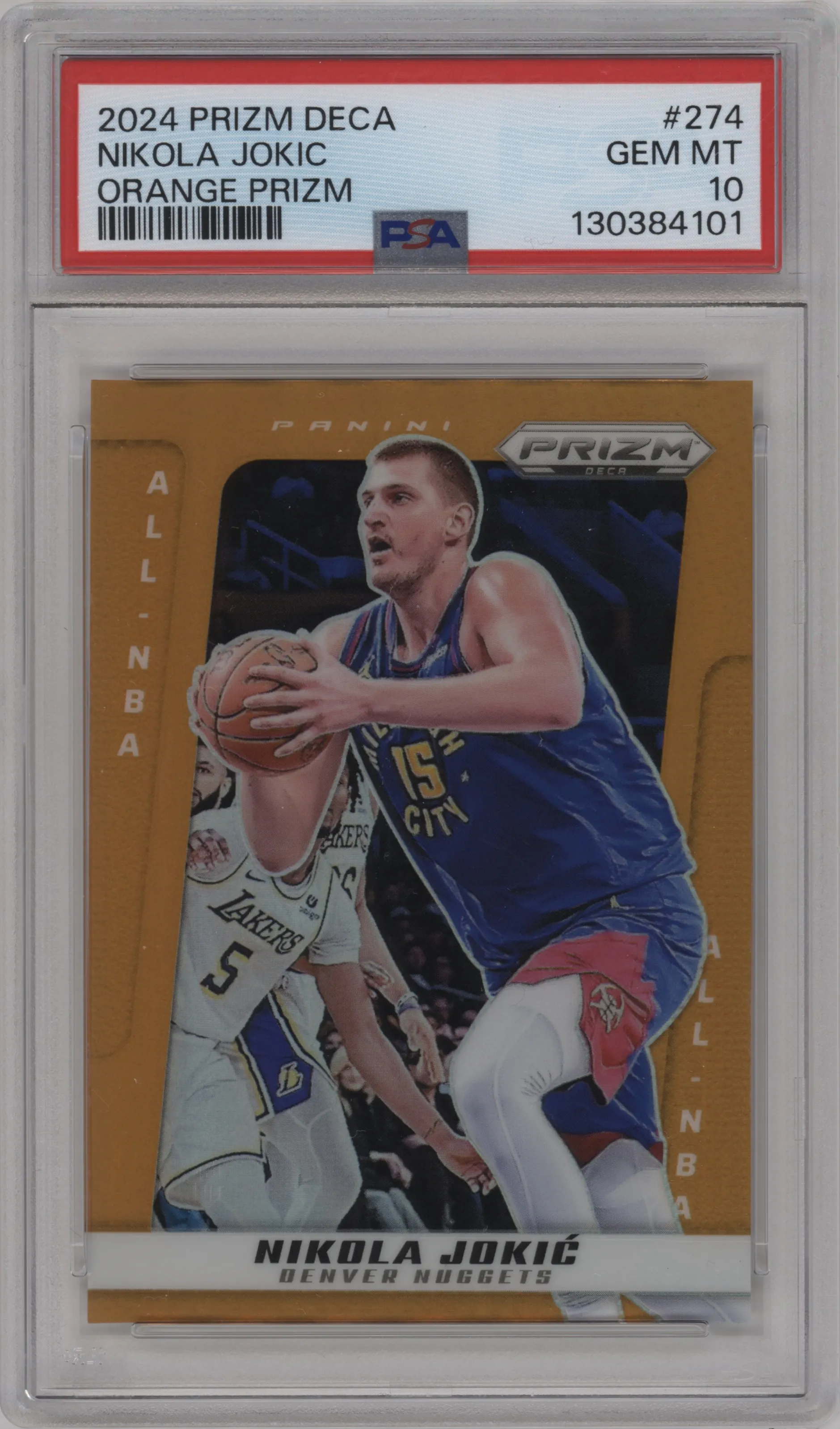 2024 Panini Prizm Deca Nikola Jokic Orange Prizm #274 PSA 10