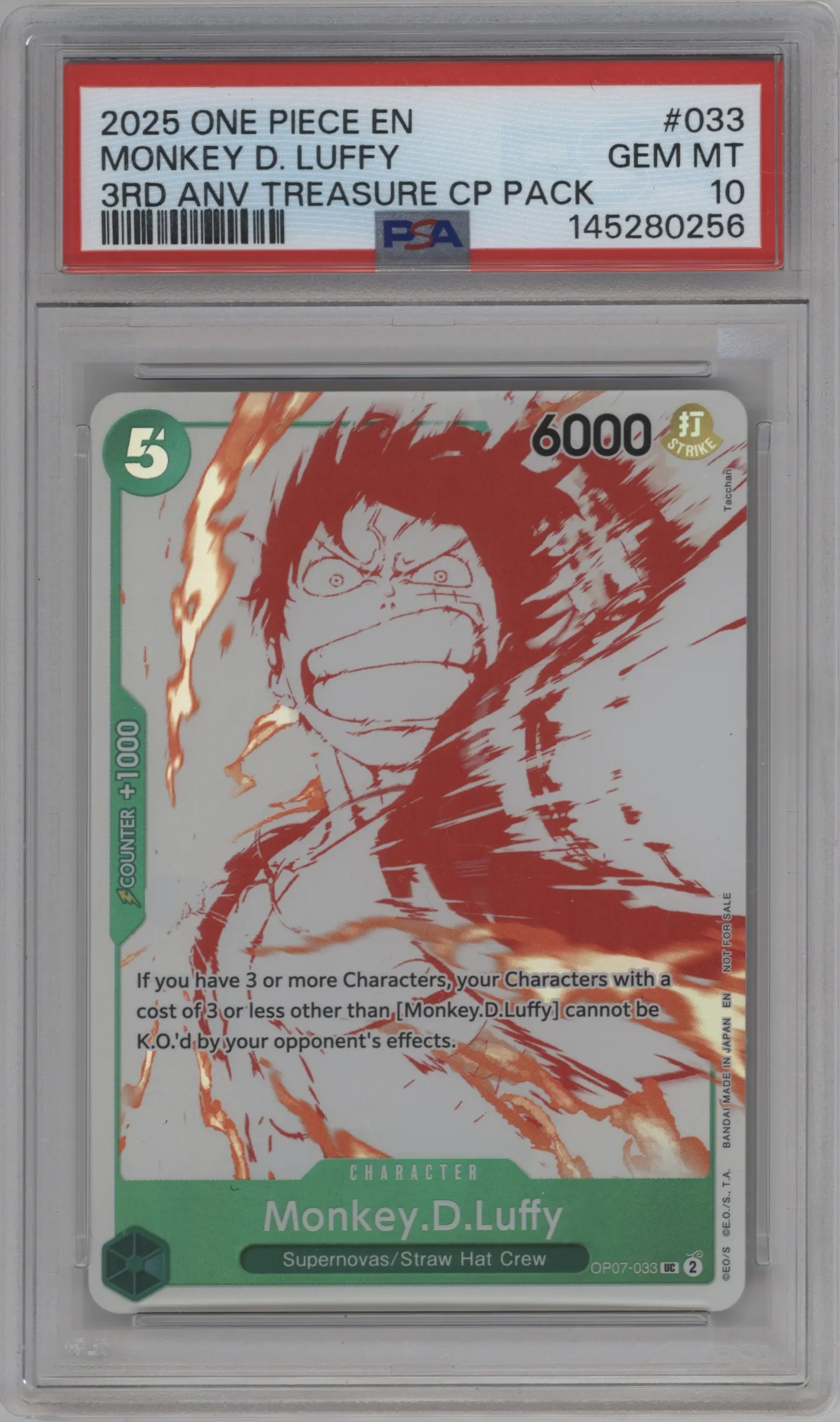 2025 One Piece Monkey.D.Luffy 3rd Anniversary Treasure Campaign Pack PSA 10