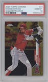 Shohei Ohtani from the 2020 Topps Chrome set featuring a Gold Refractor parallel graded by PSA and given an overall grade of 10.