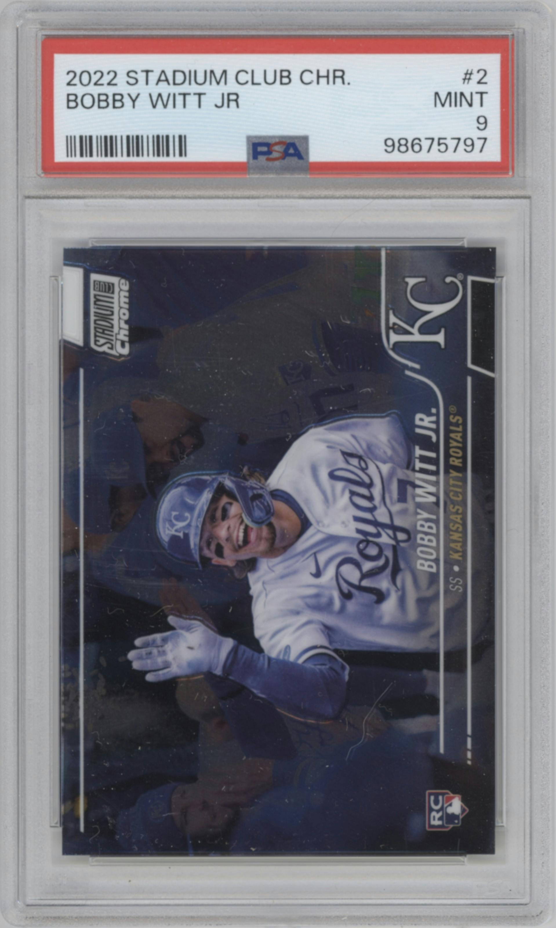 Bobby Witt Jr. from the 2022 Stadium Club Chrome set graded by PSA and given an overall grade of 9.