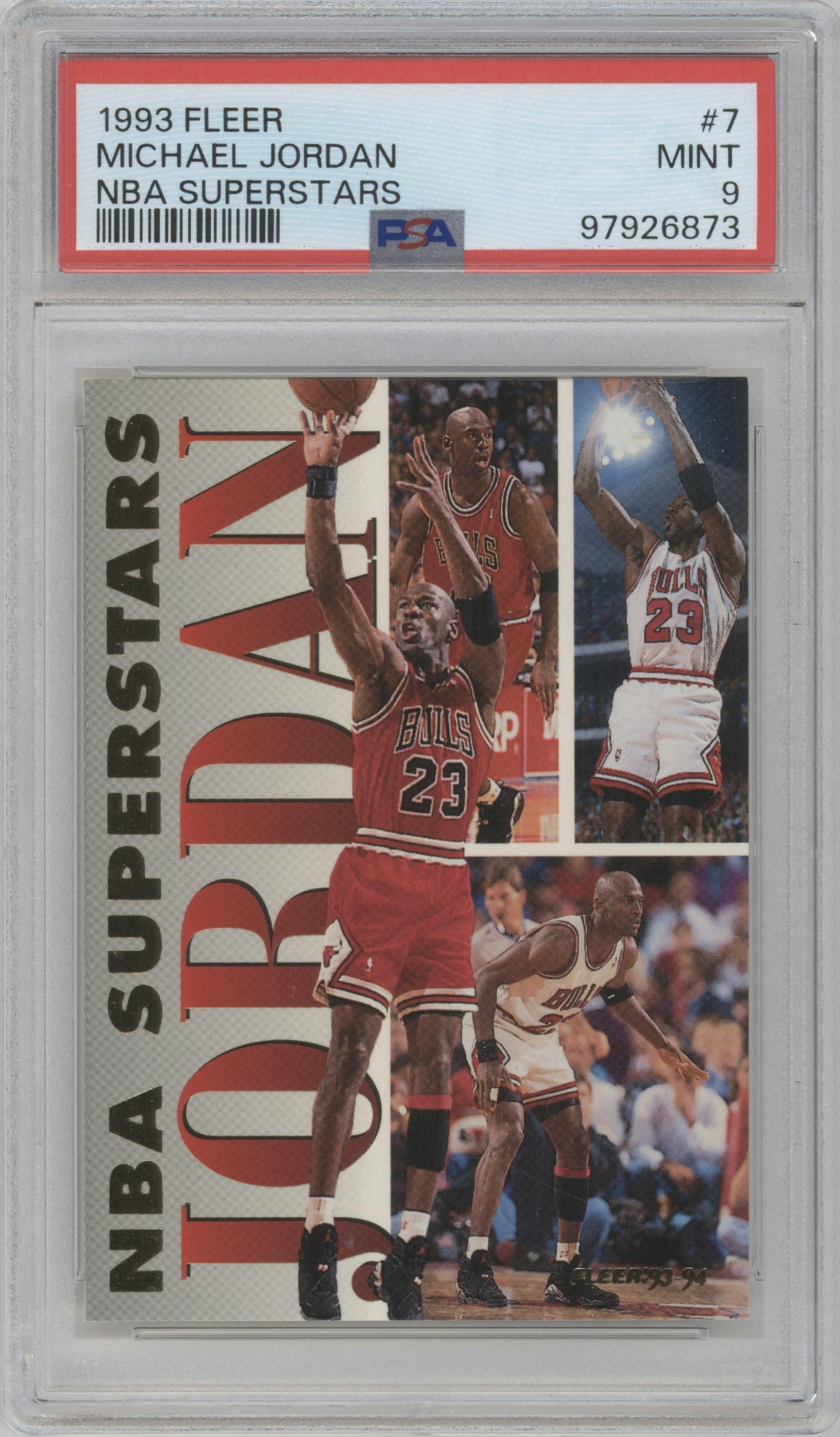 Michael Jordan from the 1993-94 Fleer set graded by PSA and given an overall grade of 9.