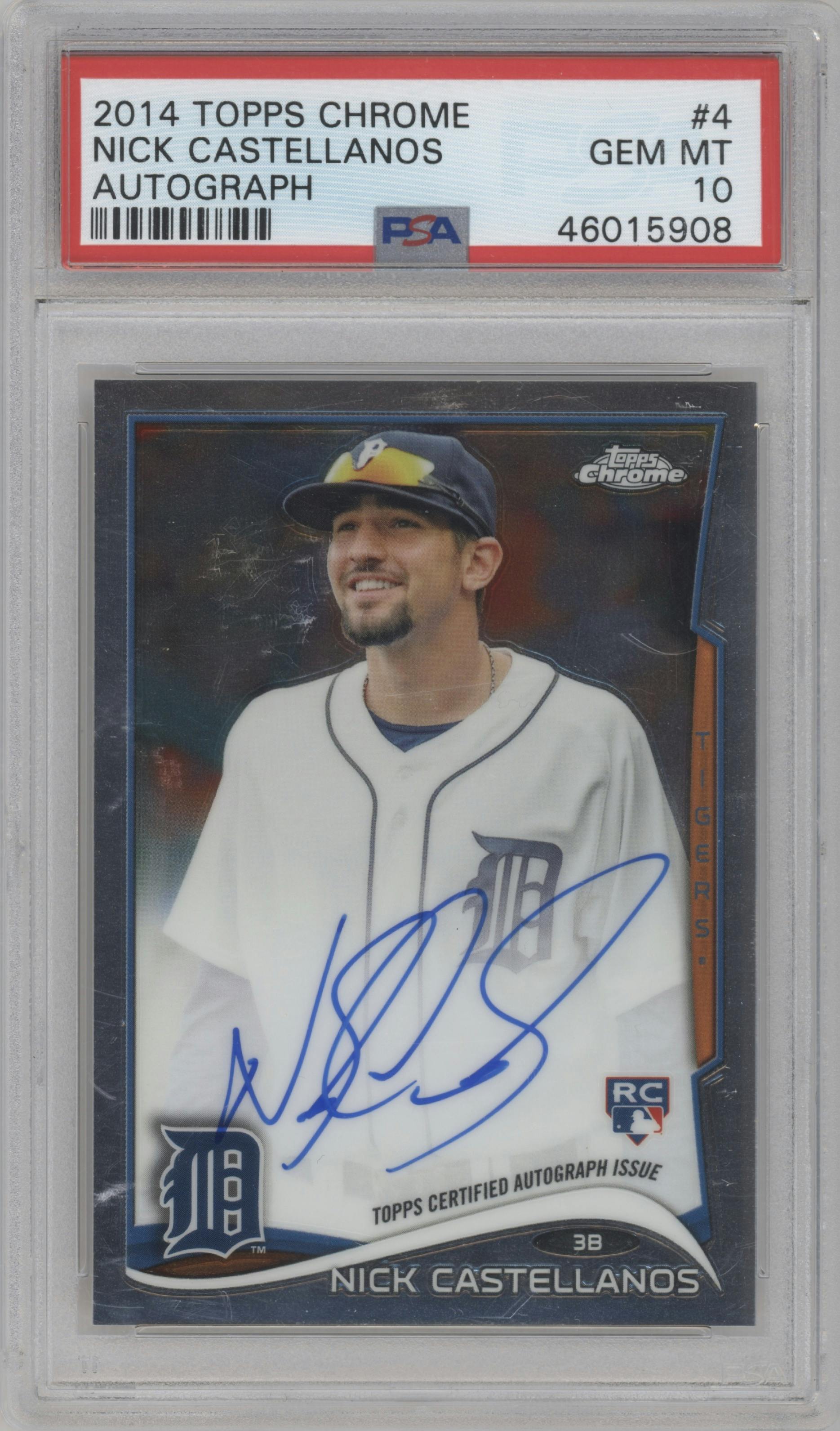 Nick Castellanos from the 2014 Topps Chrome set graded by PSA and given an overall grade of 10.