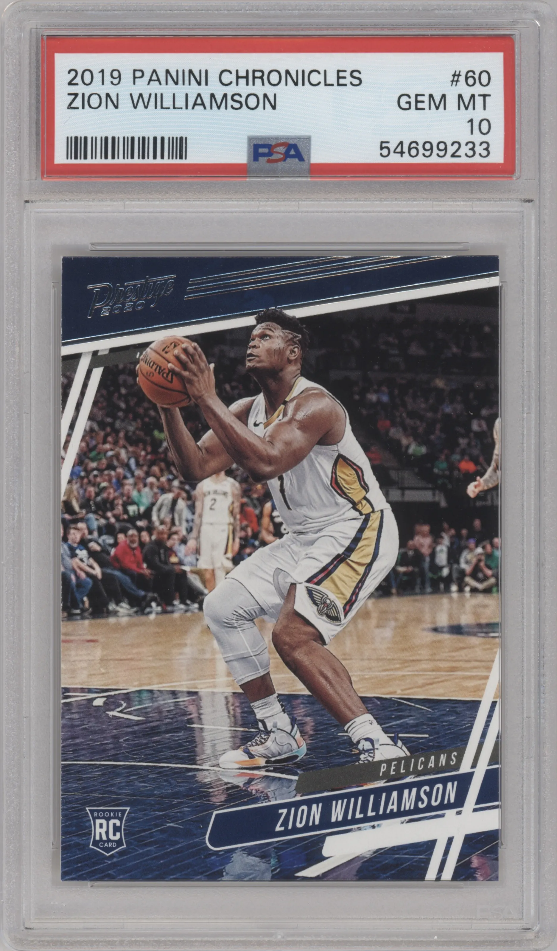 Zion Williamson from the 2019-20 Panini Chronicles  set graded by PSA and given an overall grade of 10.