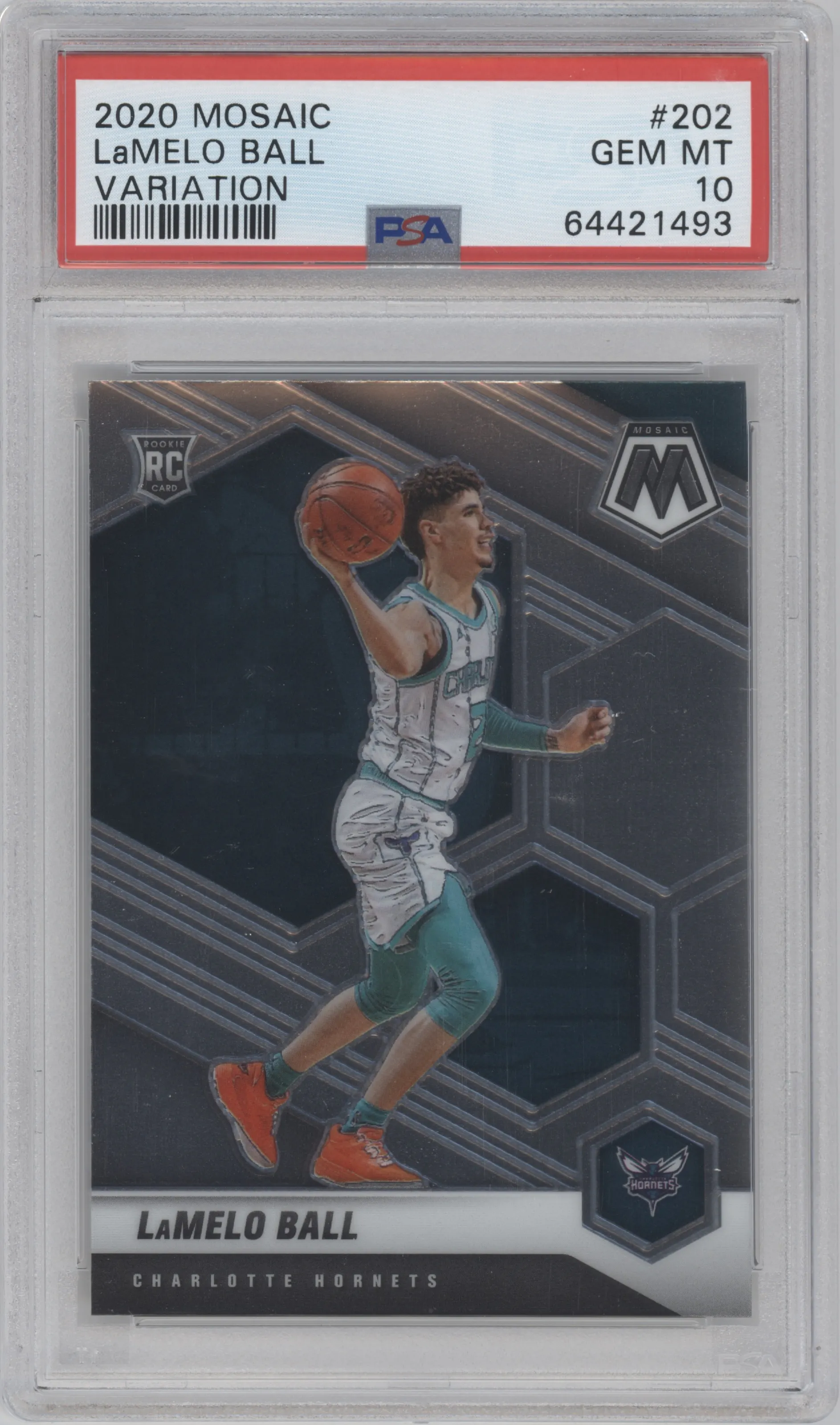 LaMelo Ball from the 2020-21 Panini Mosaic set graded by PSA and given an overall grade of 10.