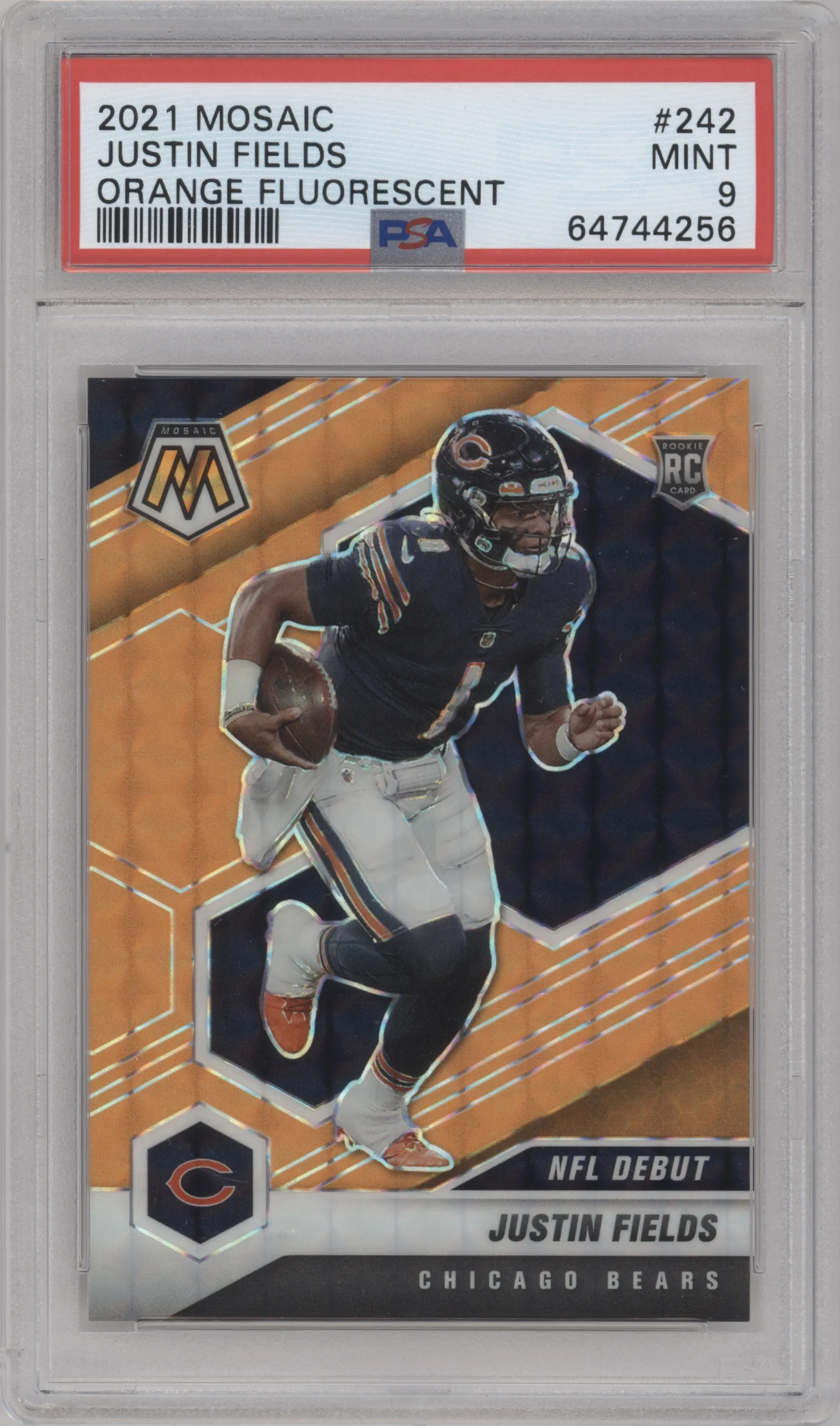 2021 Panini Mosaic Justin Fields Orange Fluorescent #242 PSA 9