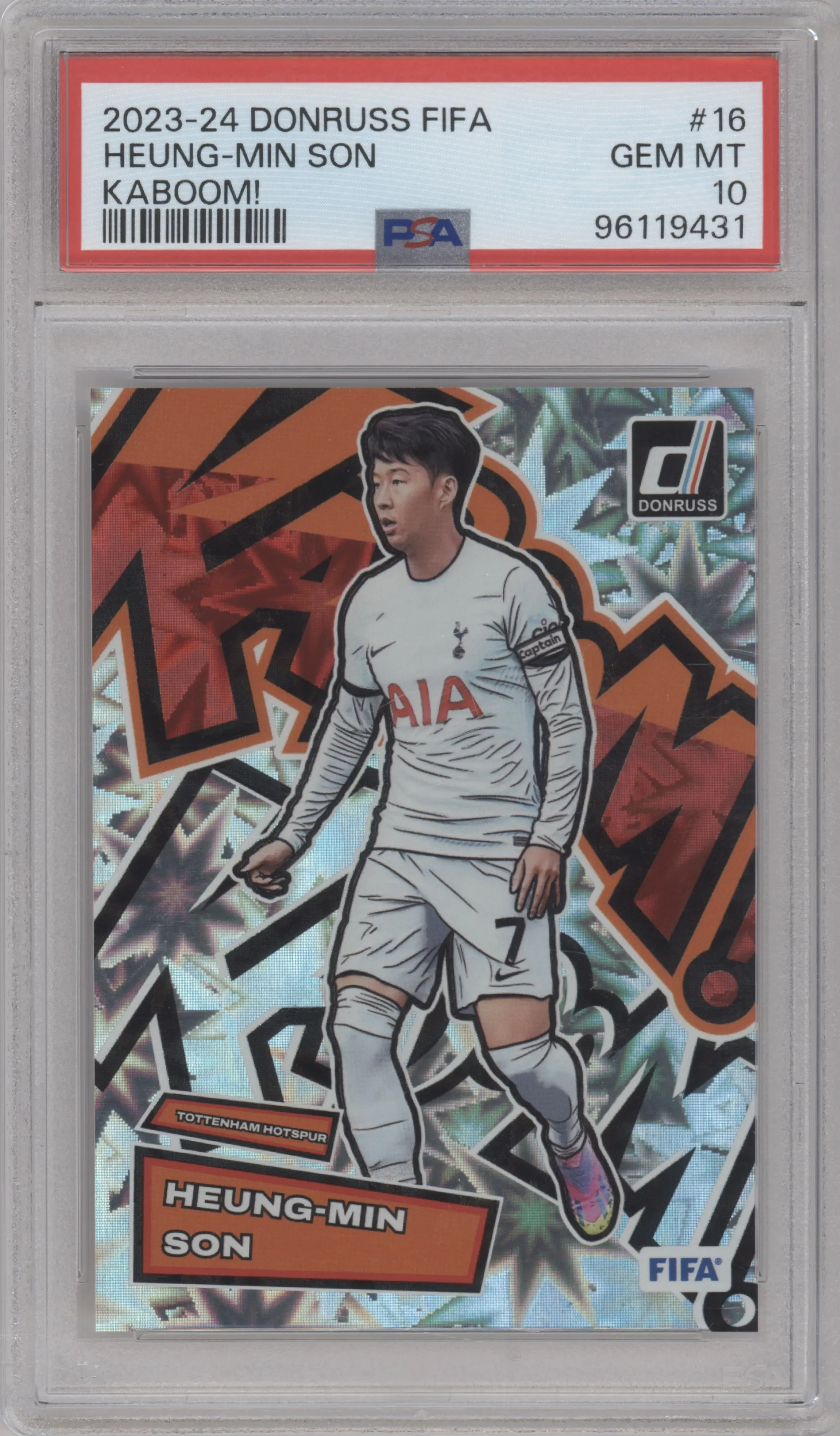 Heung-Min Son from the 2023-24 Panini Donruss set graded by PSA and given an overall grade of 10.