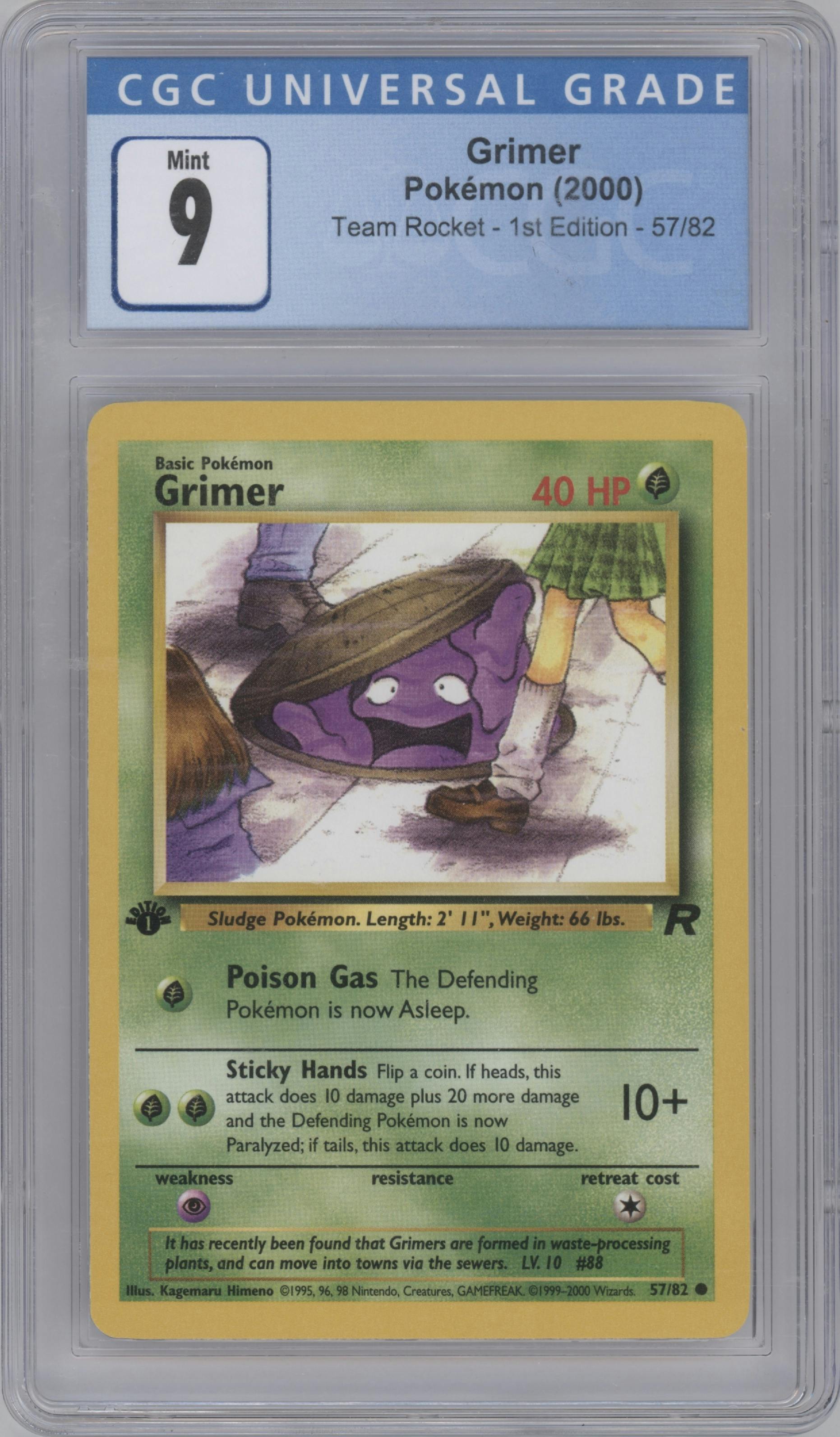Grimer from the 2000 Pokemon set graded by CSG and given an overall grade of 9.