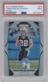 Christian McCaffrey from the 2017 Panini Prizm set featuring a Prizm parallel graded by PSA and given an overall grade of 9.
