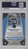 Christian McCaffrey from the 2017 Panini Prizm set featuring a Prizm parallel graded by PSA and given an overall grade of 9.