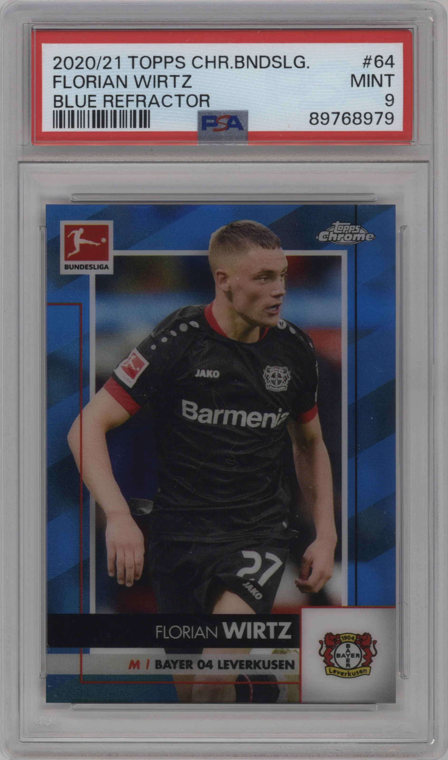 2020 Topps Chrome Bundesliga Florian Wirtz Blue Refractor #64 PSA 9
